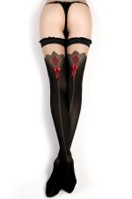 Medias negras autoadherentes con lazo rojo y estilo glamour – Ballerina 350