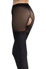 Twilight – Panty negro opaco 40 DEN con abertura y efecto liguero – Fiore