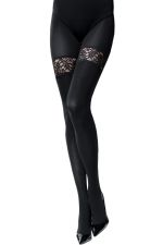 Risky Game – Panty Mujer Negro Opaco con Liguero de Encaje – Knittex
