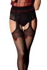 Amour Rouge – Collant sexy nero con effetto reggicalze – Fiore