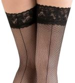 Kabarette – Medias Sexys de Red con Costura y Encaje Autoadherente – Gabriella