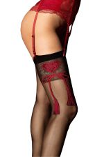 Segreta – Calze fantasia nere e rosse per reggicalze – Fiore