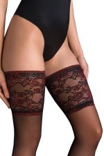 Avior – Calze autoreggenti con pizzo nero e rosso