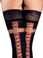 Medias Sexy Autofijantes – Negras Opacas con Cordones Rojos – Ballerina 526
