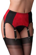 Désirée – Liguero negro con encaje rojo y 6 ligas