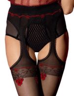 Amour Rouge – Collant sexy nero con effetto reggicalze – Fiore