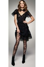 Fiori – Collant fantasia nero in microrete con stampa floreale – Veneziana
