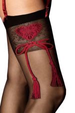 Segreta – Calze fantasia nere e rosse per reggicalze – Fiore