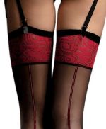 Scarlett – Medias negras con costura roja para liguero – Fiore