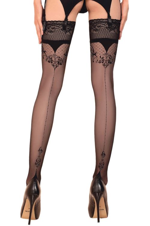 Medias negras sexys autoadherentes con motivo de costura – Ballerina