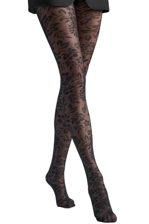 Roxane – Panty negro tallas grandes con motivo floral – Veneziana