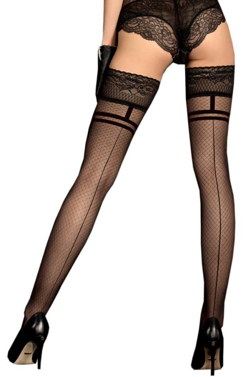 Medias negras sexy autoadherentes con efecto costura y malla – Ballerina
