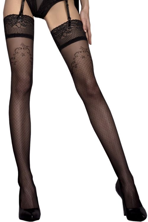 Medias negras autofijantes sexys con efecto de red y cordones – Ballerina