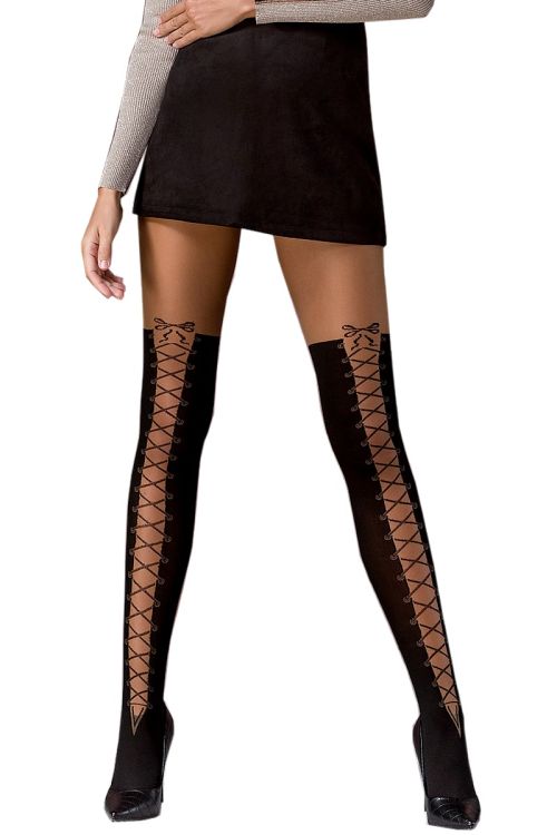 TI114 – Panty fantasía negro con efecto cordones para mujer – Passion