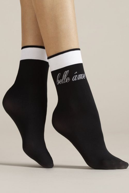 Belle Âme – Calzino corto da donna nero e bianco – Fiore
