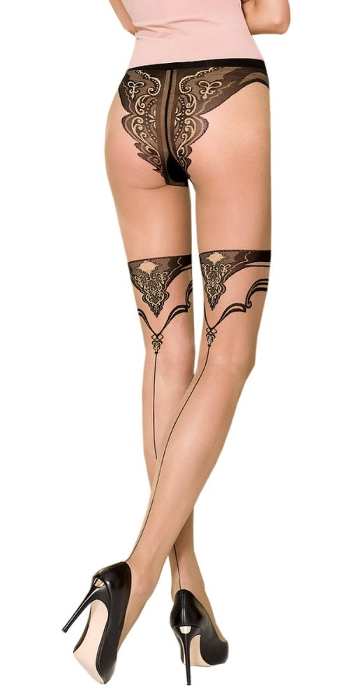 TI106 – Pantimedias color Piel y Negro efecto Medias con Costura – Passion