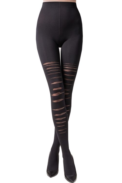 Axel – Panty opaco negro con original efecto rasgado – Gabriella